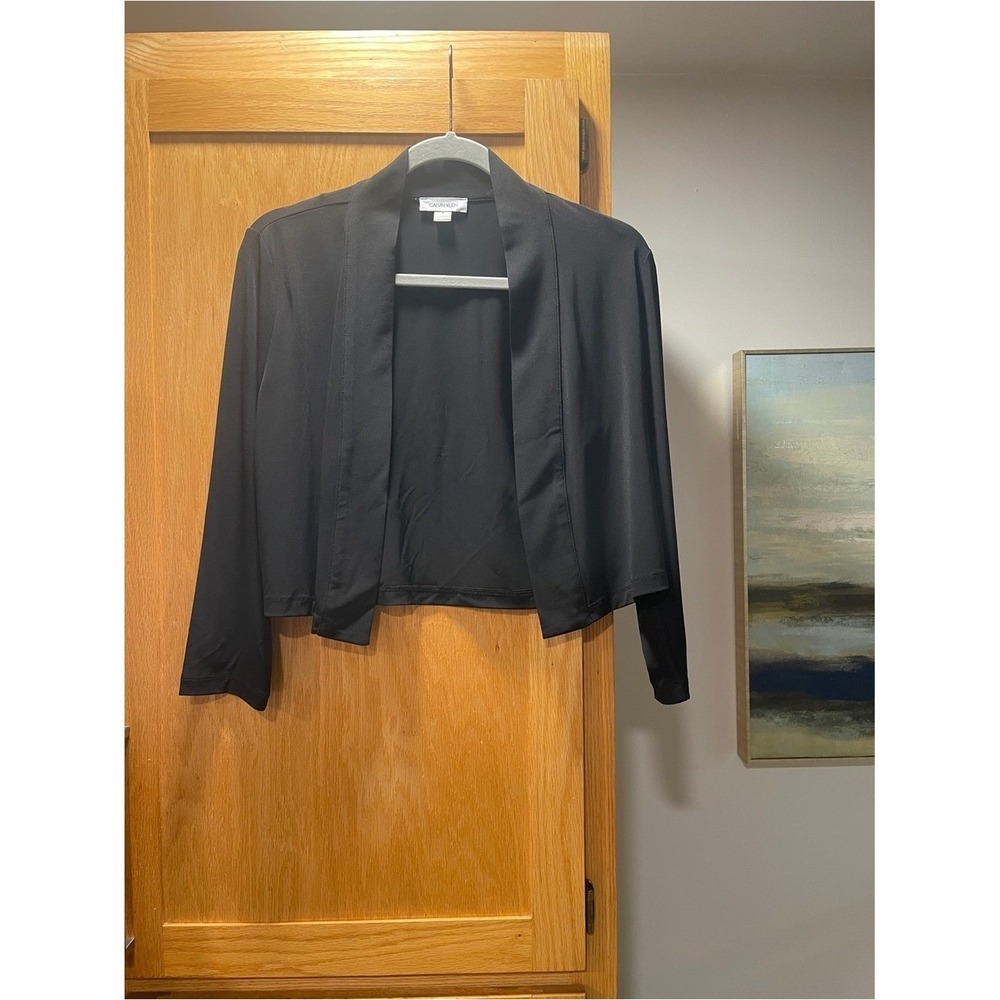 Calvin Klein Womens Black Open Front‎ Cropped Bolero Shrug Jacket Long Sleeve M